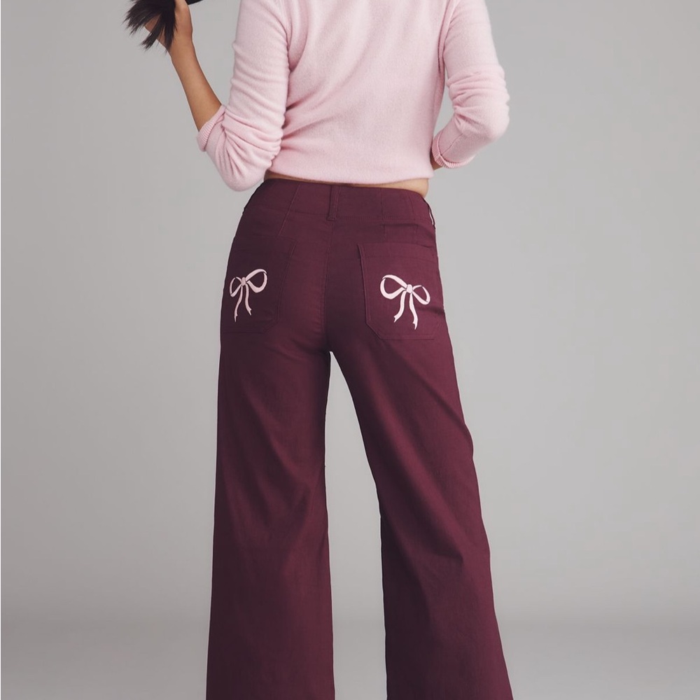 NWT Anthropologie Maeve Colette bow pocket cropped wide leg pants petite